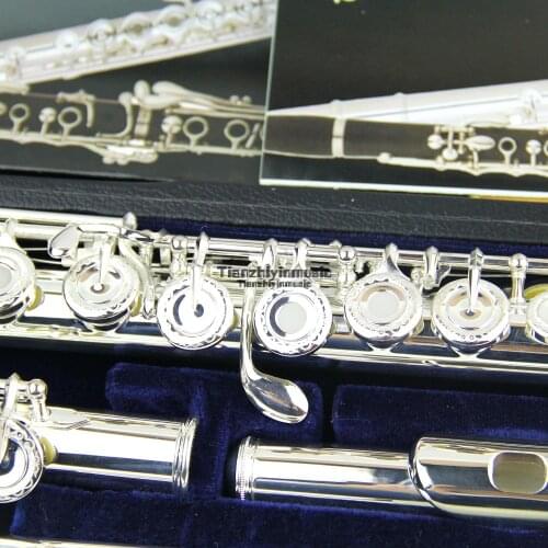New1pcsflute 16 open hole silver plated flute with Split E mechanism offset +2pcs mouthpiece Plate with silver
