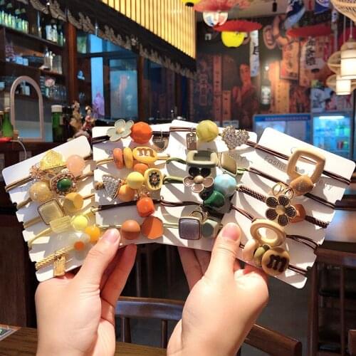 New Fashion hair clip amber Hair rope Accessories for Women Ultra-Stretch All-match Vintage Crystal Block Girls Hair Band