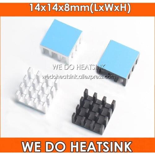 Wholesale 14x14x8mm Silver / Black Anodized Aluminum Heatsink Cooler With Thermally Conductive Double Sided Adhesive Tape