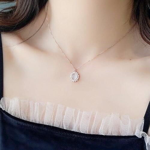 Huge Bud Vintage Cubic Zirconia Necklace Rose Gold Charm Pendant Bijoux for Women Girl Chain Choker Wedding Bridal Jewelry