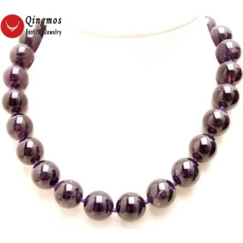 Qingmos Natural Purple Amethysts Necklace for Women with 16mm Round Genuine Stone Necklace 17" Chokers Jewelry Colar nec5506