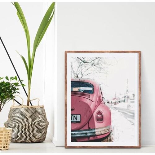 Pink Car Vintage Poster Canvas Print Wall Art Photography , Retro Car Poster Painting Art Wall Picture Home Decor