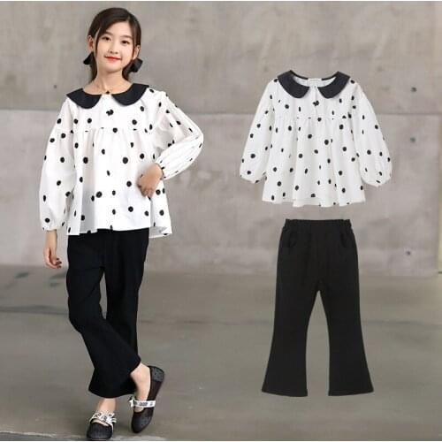 Teen Girls Sets Long Sleeve Polka Dot Shirts and Pants 2 Pcs Suits Boutique Kids Clothing Set 4 6 8 10 12 14 Years Children
