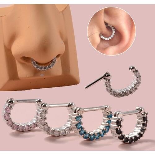 1PC Stainless Steel Septum Clicker Hoop Ring Zircon Nose Ring Ear Tragus Cartilage Daith Helix Earring Body Piercing Jewelry