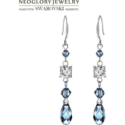 Neoglory Austria Crystal & Zircon Long Dangle Earrings Classic Geometric Exquisite Design For Decorate Lady Holiday Gift