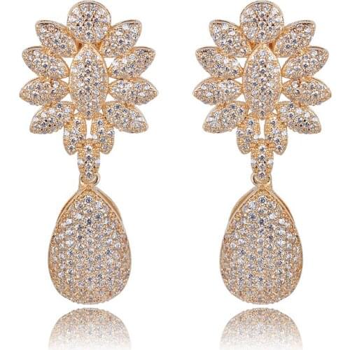 Top Design White Gold Color Flowers Shape Austria Crystal Dangle Drop Earrings Elegant Jewelry for Woman Africa Style GLE5295