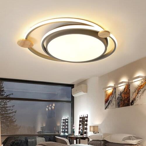 Scandinavian LED Round Ceiling Light with Remote Modern Dimmable Lamp Nordic Black Gray Lighting for Living Room Bedroom Loft