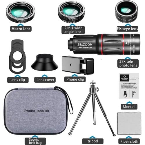4 In 1 28x Zoom Telephoto Lens With Cell Phone Holder And Tripod Cell Phone Camera Lens For Iphone And Android Phone