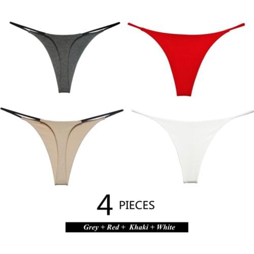 4 Piece Young Girls Two-Layer Thin Strap Sexy Thong Low-Waist Bikini Cotton Ladies Panties Female Sweet And Erotic Underpants