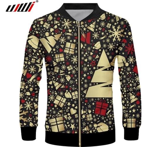 Ujwi new fashion christmas jacket 3d casual cool full printed tree gift coat with zipper windbreaker warm tracksuit unisex 6xl