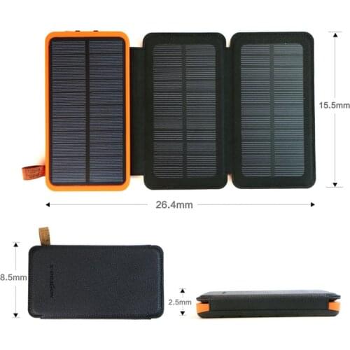 ELECTSHONG Solar Power Bank 10000mAh Rechargeable External Battery Foldable 4W Solar Panel Charger for iPhone Samsung HTC Sony