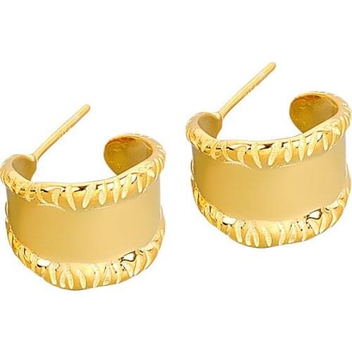 925 Sterling Silver C Shaped Stud Earrings for Women Smooth French Gold Color Earrings Jewelry 2021 New