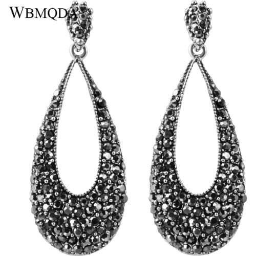 Luxury Fashion Bright Broken Black Crystal Drop Earrings For Women Punk Rock Silver Plated Party Accessories Vintage Jewelry