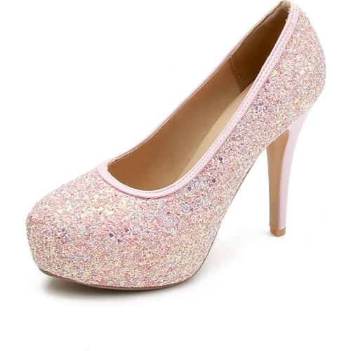 Pointed sequins ultra high heels women the size and the new 2018 fine yards 32 18321-48 single bride shoes wet