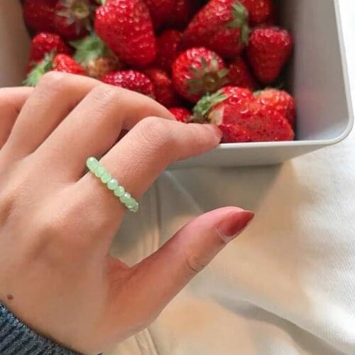 Vintage Fashion Crystal Stretch Beaded Rings Handmade Colorful Beads Geometric Stacked Fine Rings For Women Party Gift Jewelry