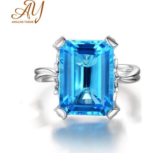 Anillos Yuzuk Silver 925 Jewelry Ring Aquamarine Sapphire Party Classic 925 Sterling Silver Rings Jewelry Woman Wedding Gift