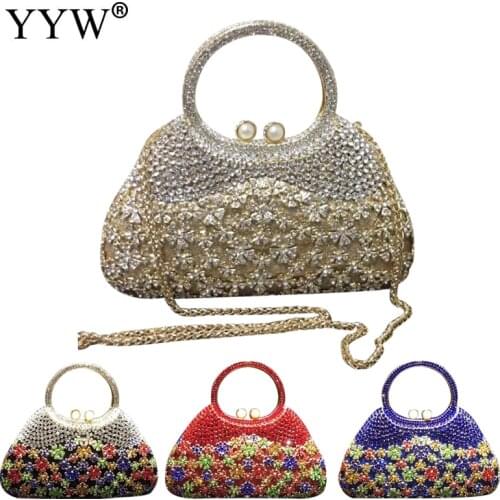 Gold Evening Bags And Clutches For Women Crystal Clutch Top Handle Hand Bags Beaded Rhinestone Purse Wedding Party Handbag red