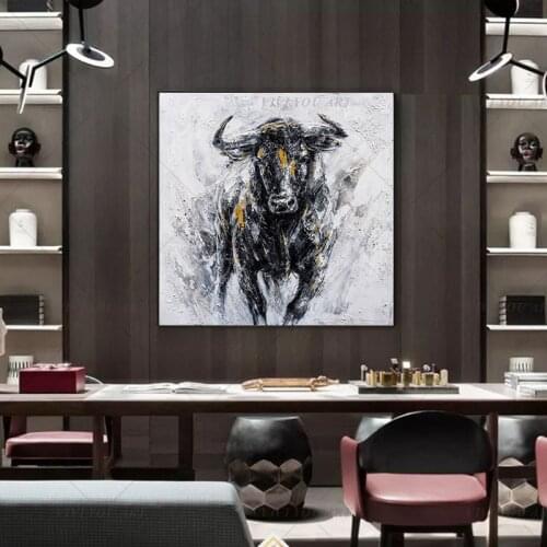 100% Handmade White Brave Bull Paintings Modern Abstract Oil Painting on Canvas Hand Painted Beauty Home Decor Picture