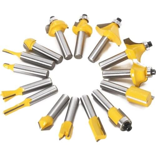 15 Pcs Woodworking Tool 8 HandleShank Carbide Router Cutter for Wood EngravingCutting Tools Woodworking Hand Tool Combination