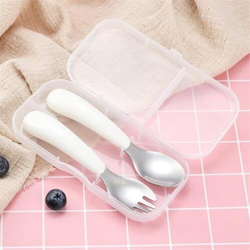 2 Pcs/Set Childrens Tableware Stainless Steel Spoon Fork Kids Feeding Gadgets Spoon Fork Baby Accessories Childrens Tableware