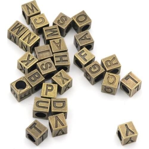 26pcs/set Bronze Metal Square Shape English Letters Beads For Jewelry Handmaking Diy Bracelet Necklace Accessories Wholesale
