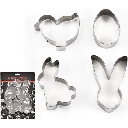 4PC/Set Stainless Steel Easter Bunny 3D Egg Chick-Shaped Cake Mold Dessert Mold Biscuit Cutter Kitchen Baking Accessories