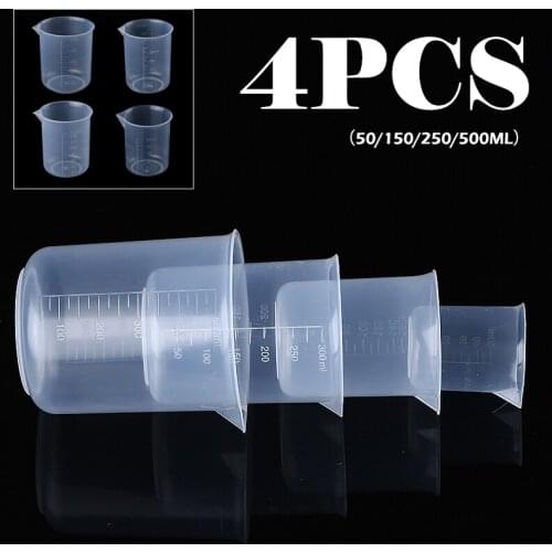 4Pcs 50-500ml Laboratory Kitchen Durable Graduated Plastic Liquid Measuring Cups With Graduated Polypropylene Material