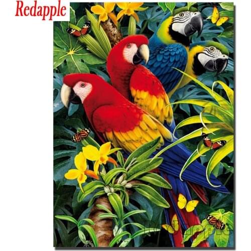 5D diamond painting full diamond four parrots picture full round diamond mosaic square drill home decoration DIY handmade decor