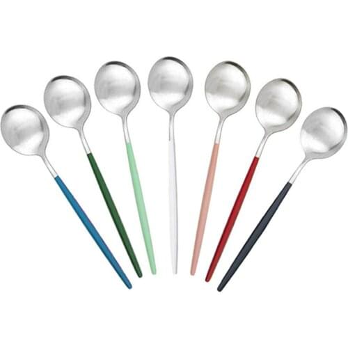 6Pcs Matte Stainless Steel Tea Spoon Dessert Ice Cream Spoons Colorful Stirring Coffee Spoon Kitchen Accessories Flatware