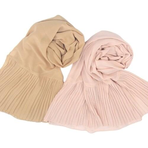 70*190CM monochromatic wrinkle stitching headscarf pearl chiffon scarf shawl folds ethnic women headscarves wholesale