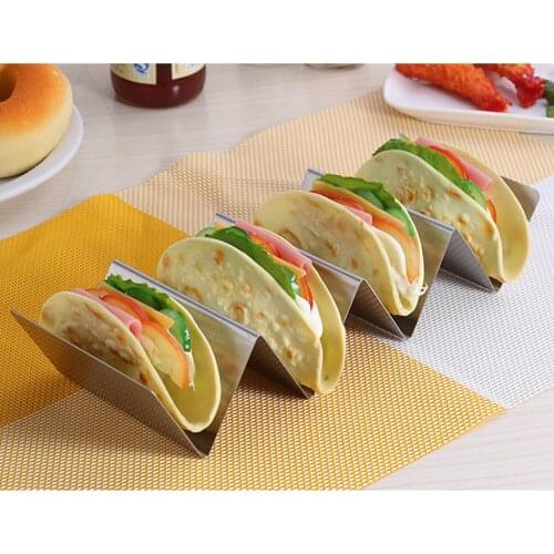 Behogar Stainless Steel Truck Tray Style Taco Food Holder Stand Racks Home Party Kitchen Supplies Hold for 3-4 Shell Tortilla