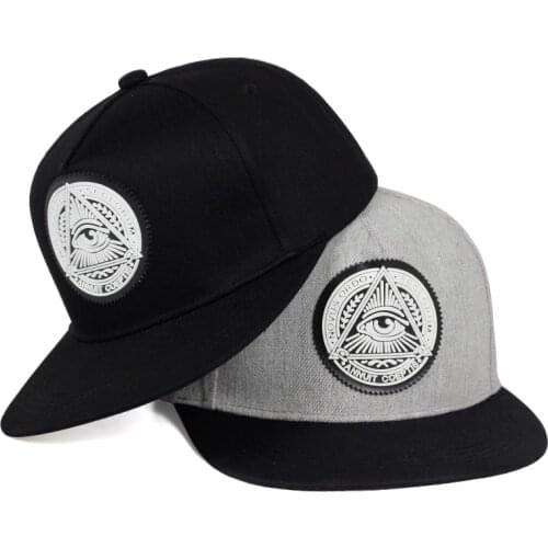 Classic 5 panels cotton snapback 3d god eyes plastic patch mens flat brim baseball cap hip hop hat and cap for men and women