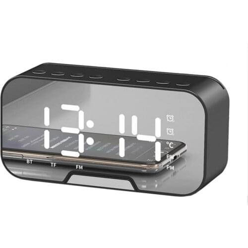 Bluetooth Speaker FM Radio LED Mirror Voice Broadcast Snooze Desktop Alarm Clock