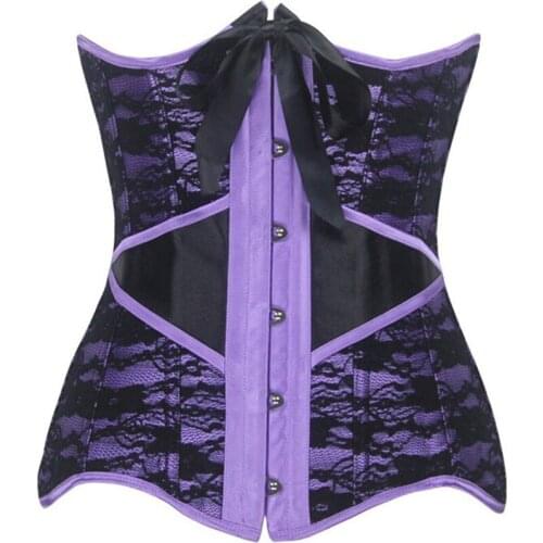 Bustier Corsets Gothic Lace Up Corset Purple Underbust Body Shapewear Women Sexy Slimming Waist Trainer Ropa Gotica Mujer