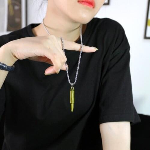 Fashionable Leather Rope Rose Gold Hip Hop Geometric Delicate Bullet Titanium Steel Pendant Necklace For Men And Women