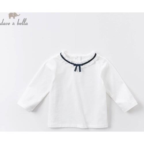 DB14906 dave bella autumn baby girls bow ruched T-shirt children tops girls cute kids fashion tees