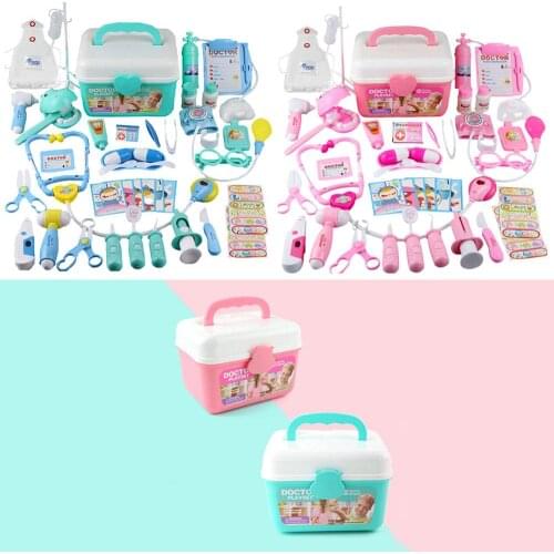 Doctor Toy Kit Children Pretend Doctor Nurse Toys Plastic Green Role Play Toy Set with Carry Storage Box Birthday Gifts 44PCS