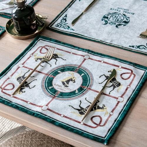 DUNXDECO Table PLACEMAT Dinner Party Plate Mat Dinner Desk Decoration Modern Luxury Royal Horse Carriage Print Mesa 2PCS