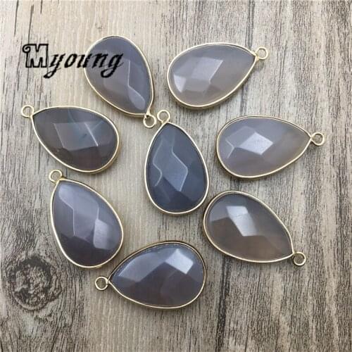 Water Drop Shape Faceted Gray Agates Pendant,Grey Agates Quartz Charms For DIY Jewelry 30x18mm MY1775