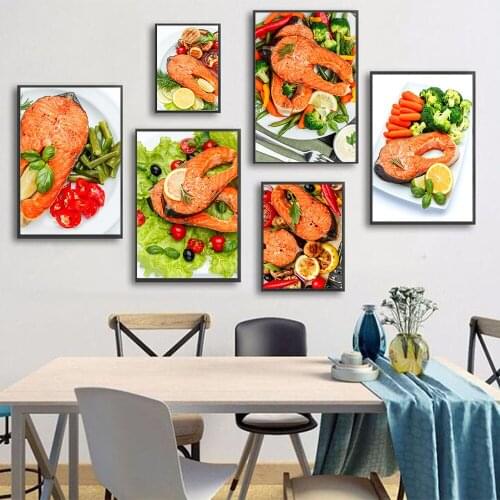 Crispy Roasted Salmon Steak Canvas Painting Posters And Prints Wall Art Pictures Kitchen Baking Coffee Shop Wall Art Home Decor