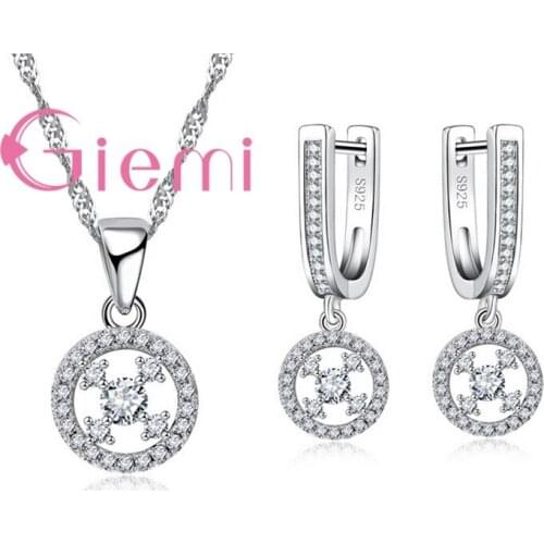 Factory Price Cubic Zirconia Classic Round Necklace Earrings Party Jewelry Set for Women