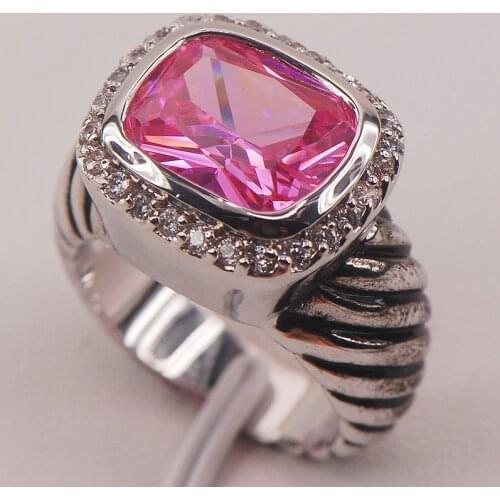 Pink Crystal Zircon White Crystal Zircon 925 Sterling Silver Ring Size 6 7 8 9 10 F643 Fashion