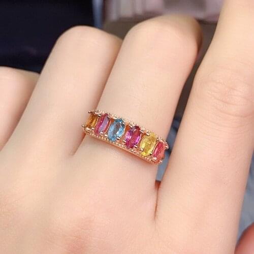 Natural Pink Tourmaline Topaz Solid 925 Sterling Silver Womens Ring Colorful Engagement Jewelry Wedding Birthday Gift