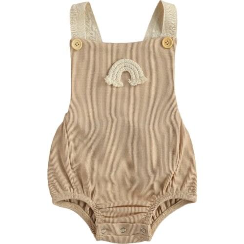 Newborn Baby Girls Rainbow Embroidery Bodysuit 0-18M Infants Sleeveless Suspender Romper Square Collar Button Clothing