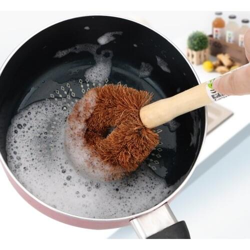Kitchen Supplies Non-stick Oil Pot brush Long Handle Dish Washing Tool Natural Coconut Brown Cleaning Brush