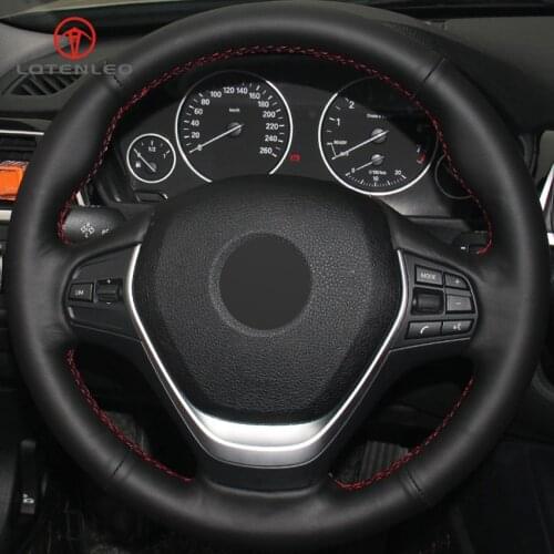LQTENLEO Black Genuine Leather Car Steering Wheel Cover for BMW F20 F21 F22 F23 118i 120i 125i 120d 218i 228i 420i 430i 435i