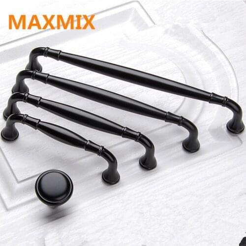 MAXMIX 96mm 128mm 160mm 192mm 256mm simpl black kitchen cabinet dresser door handle antique black drawer shoe cabinet knob pull