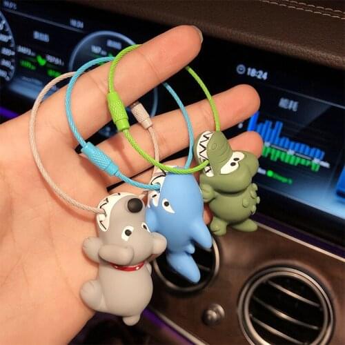 Cute Little Animal Biting Steel Ring Keychain Cartoon Lion Crocodile Dog Key Ring Creative Backpack Car Key Pendant Gift