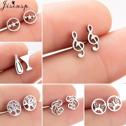 Mini Music Stainless Steel Earrings Women Everyday Jewlery Cute Bottle Breastfeed Earings Studs Boho Tree of Life Ear Piercing