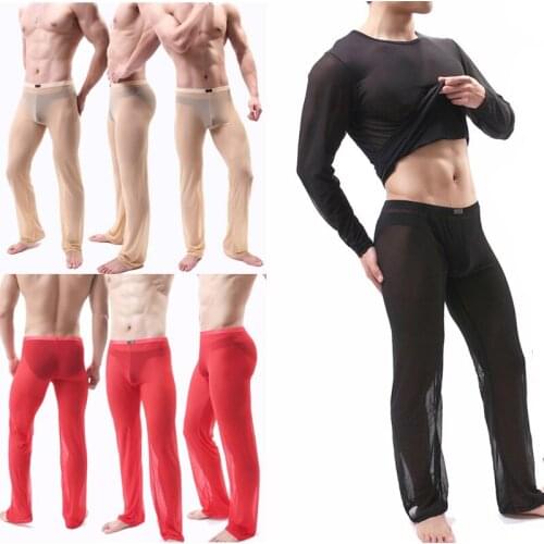 Mens Transparent Sexy Solid Mesh Suit Sports Slim Fit Gym Training Mesh Long Sleeve Sexy Man Gay Body Siut